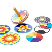 boys and girls wooden spinning top classic toy montessori colorful picture card stickers game