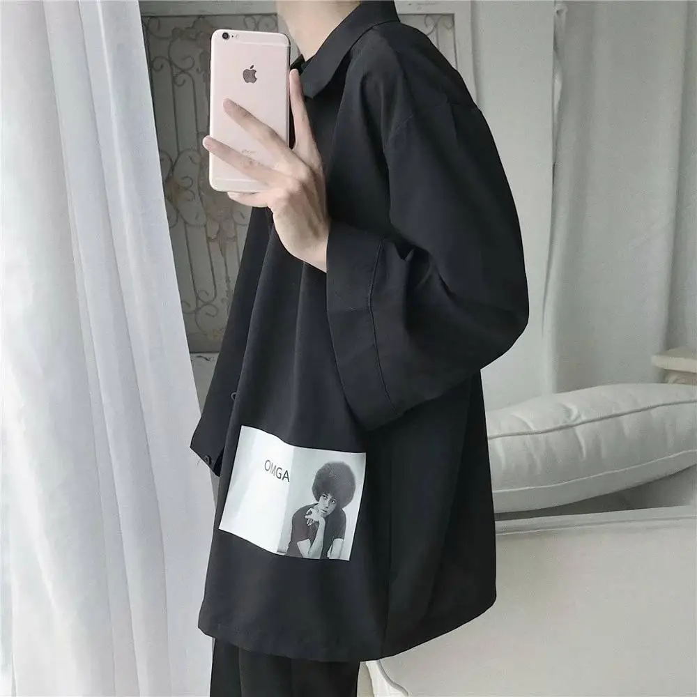 Рубашка мужская с длинным рукавом повседневная однотонная приталенная