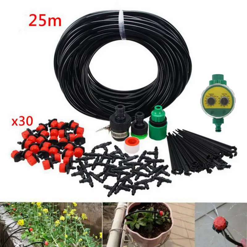 25M Automatic Garden Watering Timer System Kit DIY Self Water Drip Irrigation System Plant Watering Kit Irrigation Drippers Set