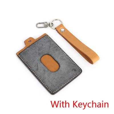 Gray-Keychain Держатель удостоверения личности первый слой коровья кожа удостоверения личности Держатели карт топ-конец Имя тег Вертикальный стиль идентификатор автомобиля карты шеи шнурок для ключей - Цвет: Gray-Keychain