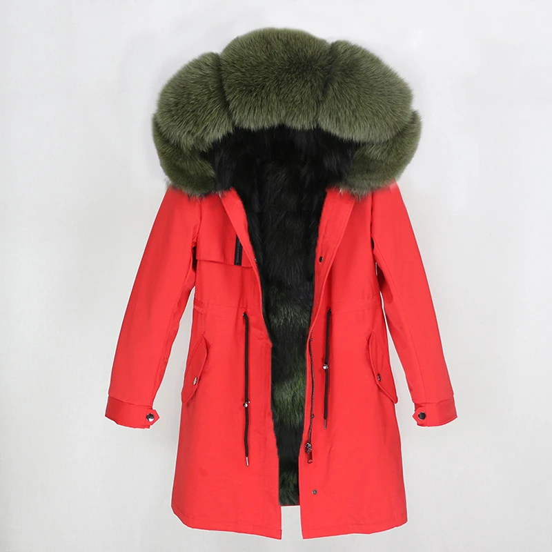 red green OFTBUY парка повседневное пальто из натурального меха зимняя куртка для женщин натуральный Лисий меховой капюшон, воротник лиса верхняя одежда на подкладке теплая уличная Новинка - Цвет: red green