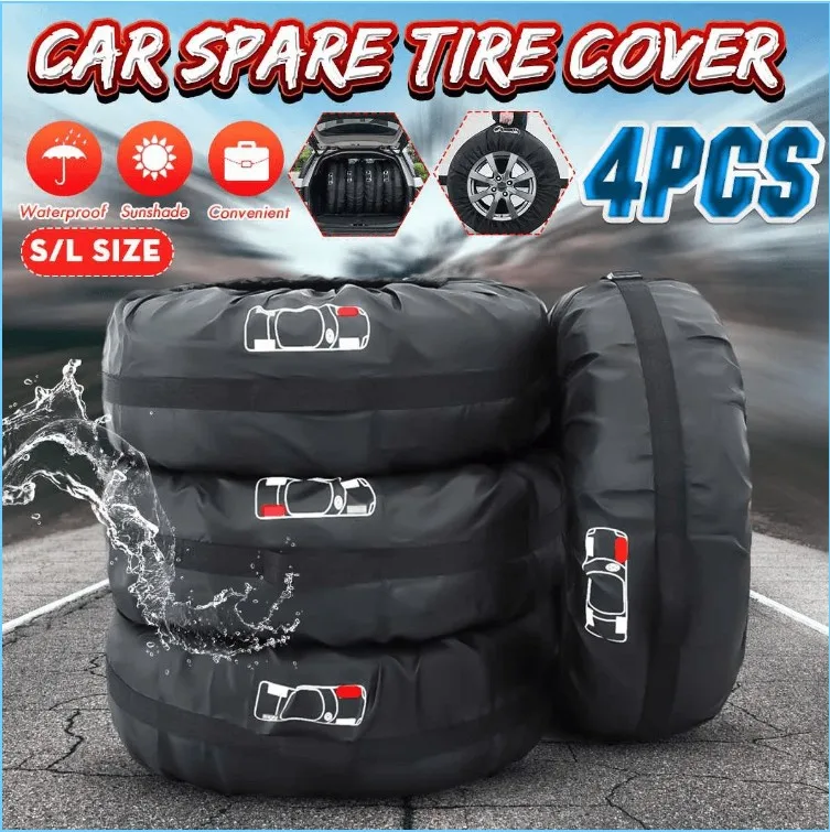 

4pcs Universal S/L Car Spare Tire Cover Case Tires Storage Bag Carrier Auto Tyre Wheel Protector Dustproof Waterproof Anti-snow