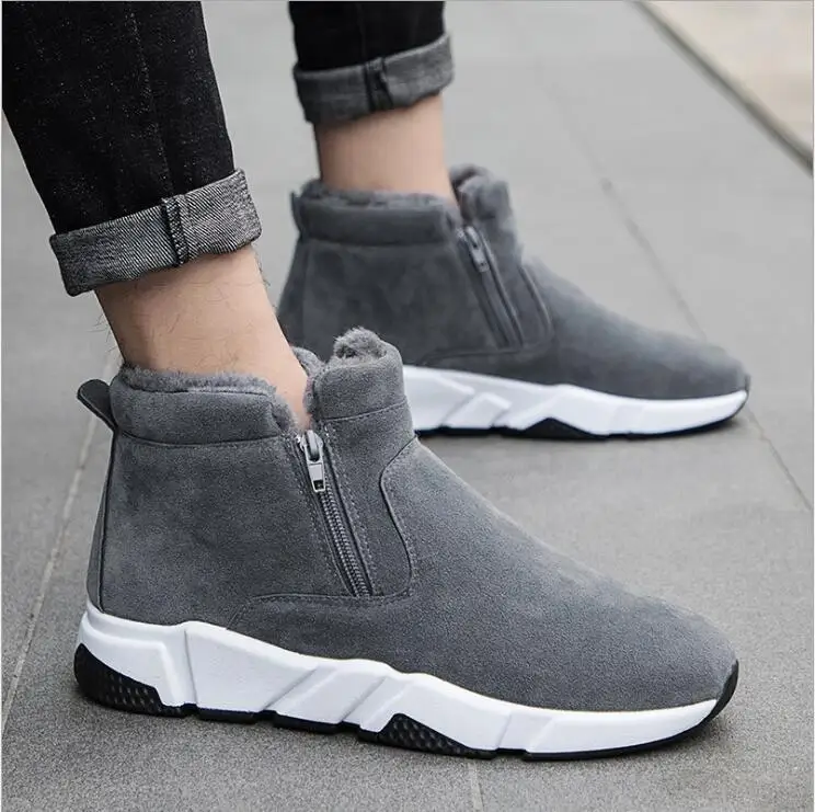 

Men Cotton Boots Winter Solid Color Bold Snow Boots Flat Shoes Keep Warm Side Zipper High Gang Round Shape Men Casual Shoes