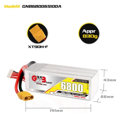 

GAONENG GNB 6800mAh 6S 22.8V 100C/200C Light Weight HV Lipo Battery XT90S Plug for FPV Drone RC Helicopter Car Boat UAV RC Parts