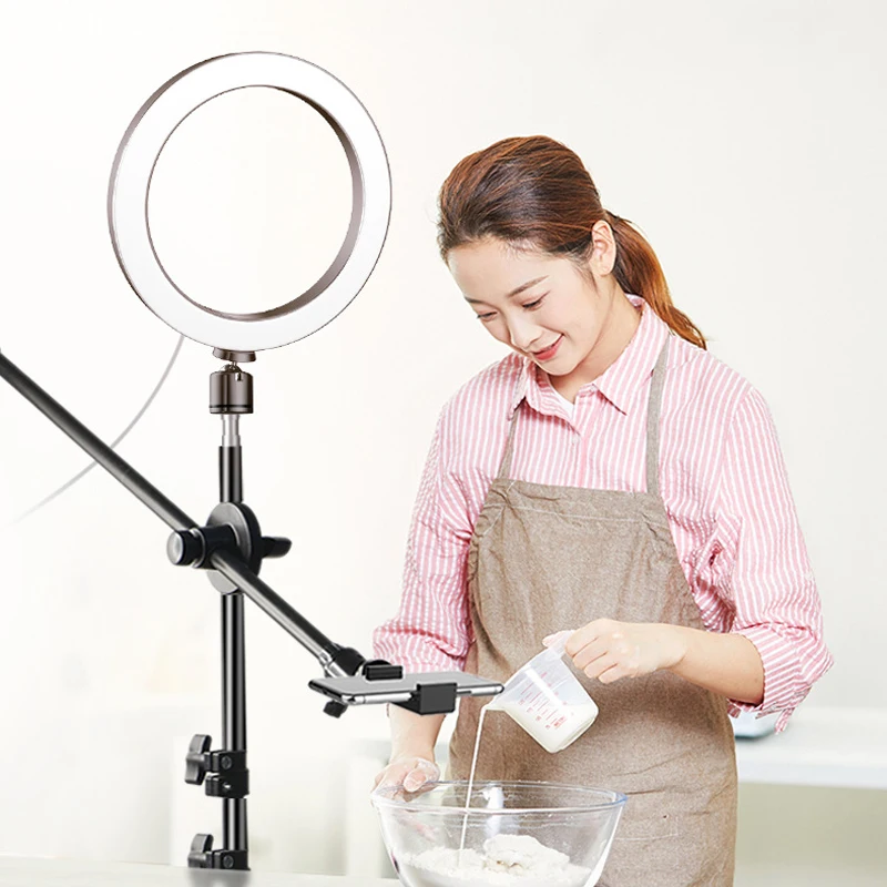 Tanie 26CM Selfie Lampa Pierścieniowa LED Z Regulowane Biurko Telefon Strzelanie Uchwyt Stojak Fotografia Ringlight Stojak Trójnóg Ramię Wysięgnika Youtube