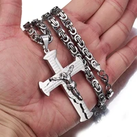 jesus cross accessory necklaces mans neck chain women pendant stainless steel 6mm byzantine chain choker jewelry wholesale 2020
