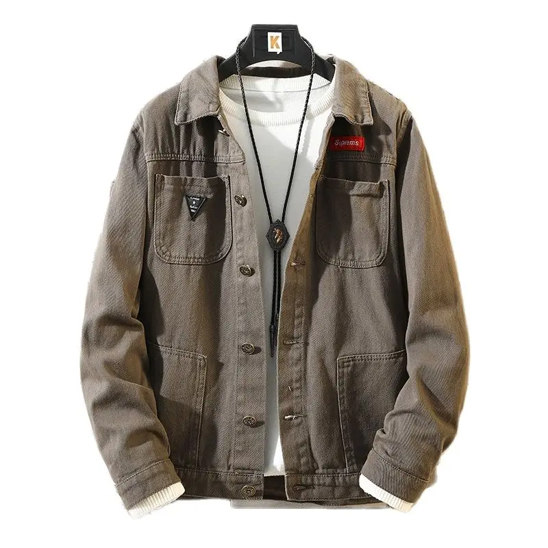 

Men's spring and autumn new jacket big size Japanese retro lapel camouflage jean coat