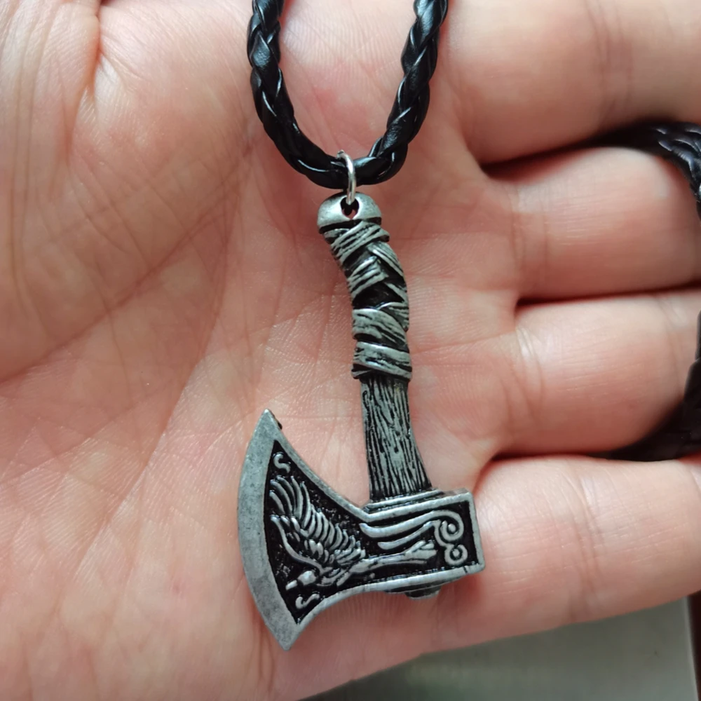 Славянский топор ожерелье с кулоном двойным сторонним рун Викинг один Ворон волк