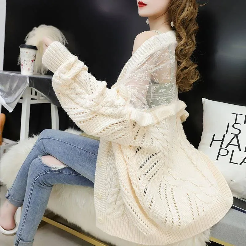 

New Casual Fashion Knitted Cardigans Sweater Women Solid Basic Autumn Winter Jumpers 2019 Long Sleeve Buttom V Neck Sweater