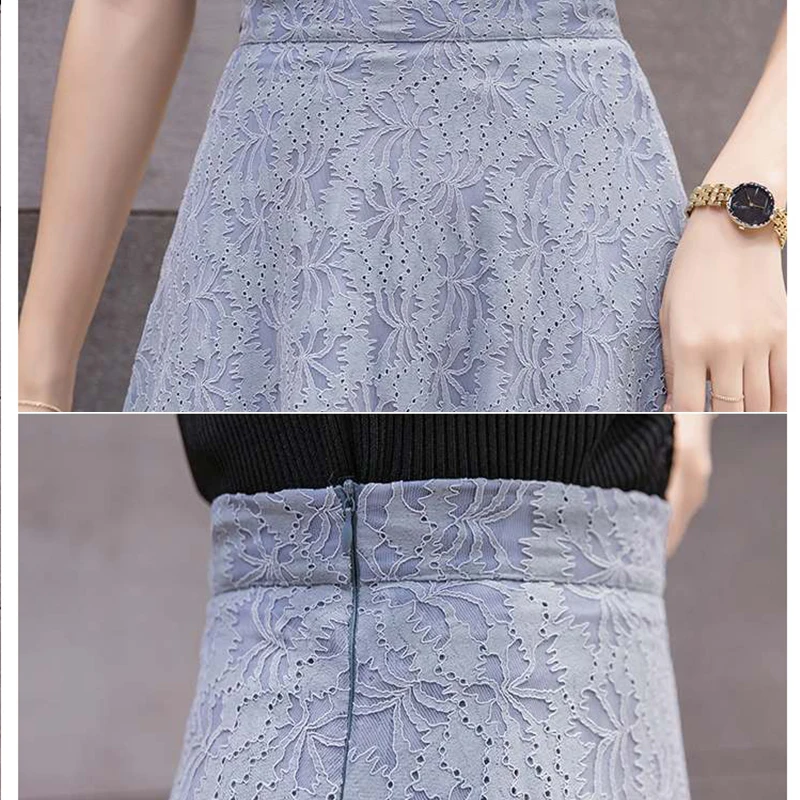 Женская кружевная юбка с высокой талией до колена | одежда