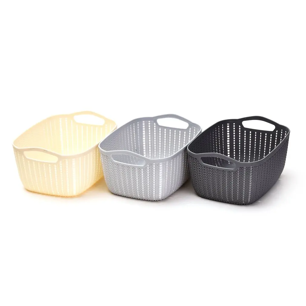 Креативная пластиковая ротанговая настольная корзина для хранения с ручкой