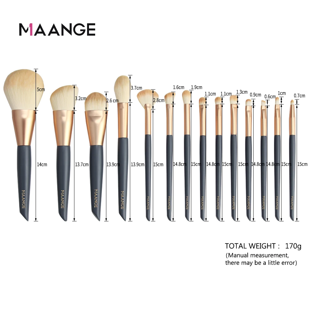Набор кистей для макияжа MAANGE Pro 14 шт. пудры основы румян теней губ деревянный