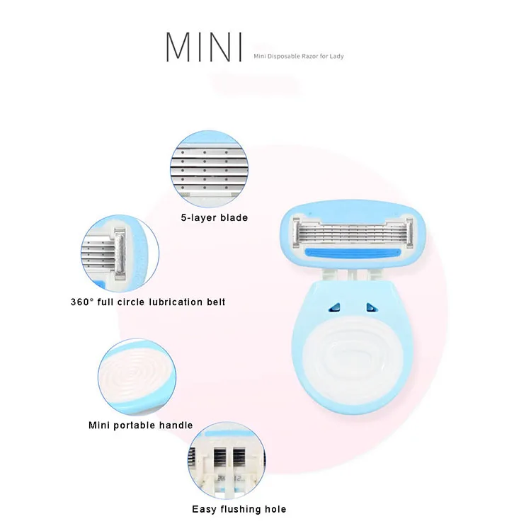 QSHAVE Для женщин бритвы мини Портативный бритья грива ног волосы от частной тела ручной бритвы 5-ти слойное лезвие Женская бритва с Чехол