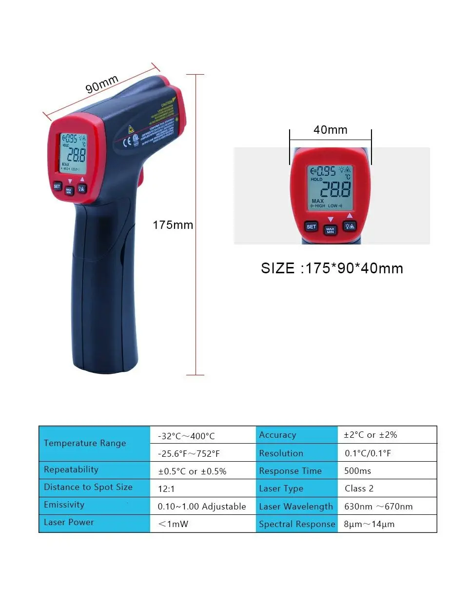 UNI-T UT300S Инфракрасный термометр бесконтактный быстрый тест макс мин дисплей Промышленный Мини цифровой измеритель температуры