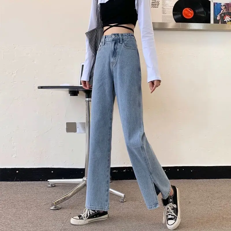 

Split jeans women's 2021 spring new high waisted straight leg pants