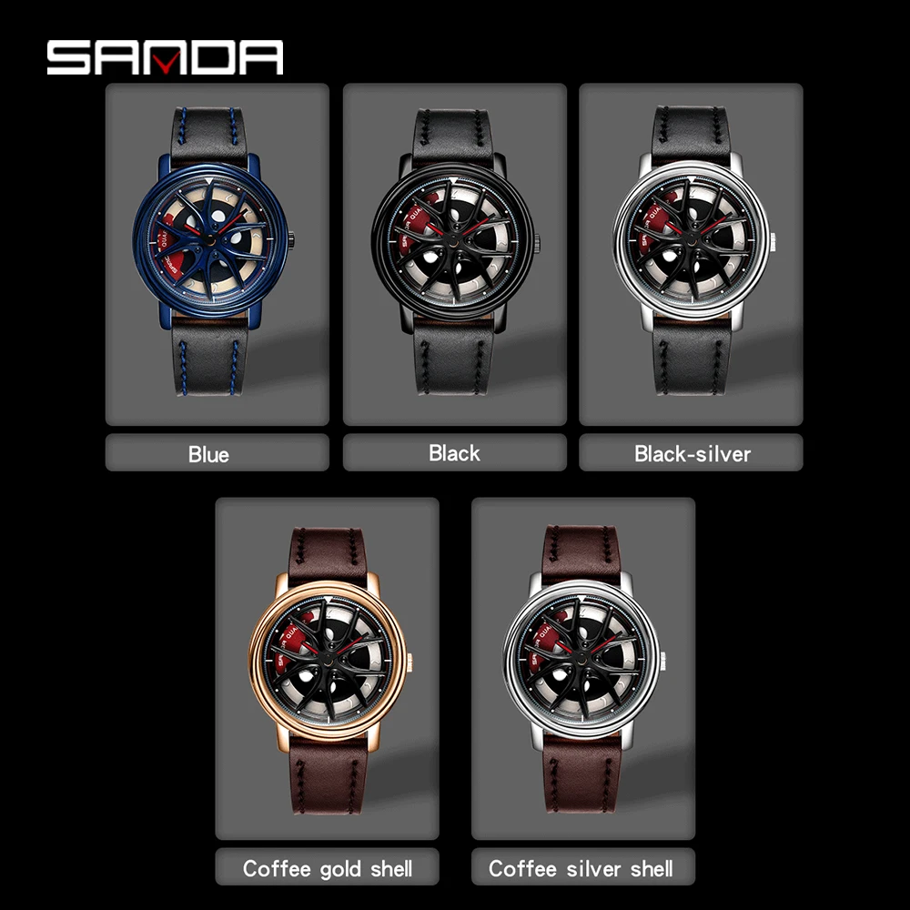 SANDA Для мужчин концентратор часы индивидуальный дизайн автомобиля наручные кожа