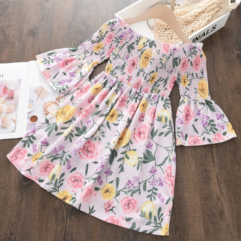 

Bear Learder Baby Girls Dress Puff Sleeve Cute Princess Clothing Floral Flower Print Autumn Casual Dresses Children Clothes