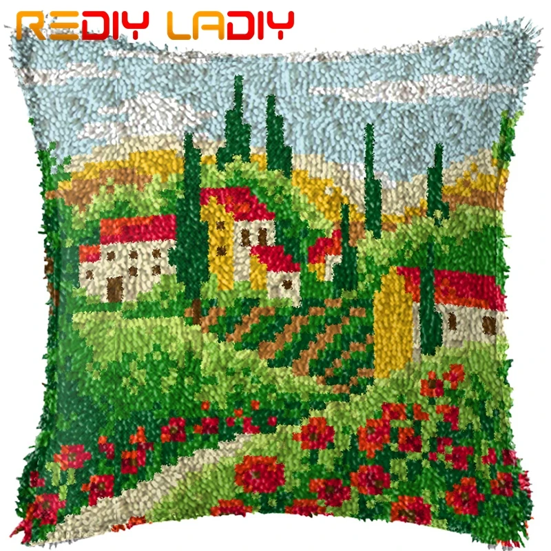 

Крюк с защелкой Наборы сделать свой собственный подушки мака пейзаж предварительно холщовые распечатанные на вязаная Подушка Чехол компле...