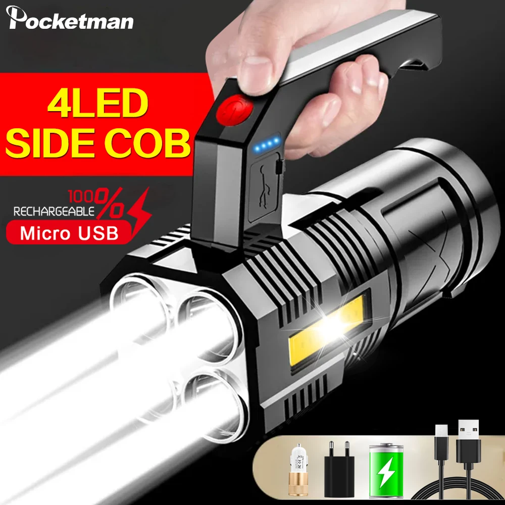 

COB Flashlight Portable USB Rechargeable Flashlights Waterproof Torch Work Light with Power Display Built-in Battery