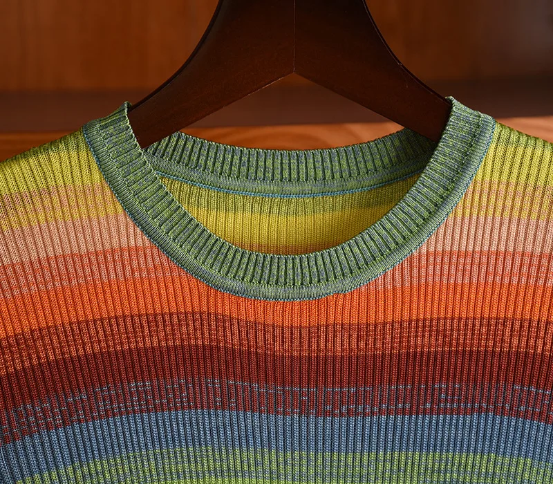 Женские трикотажные майки лето 30% радуга полосатые футболки C561 | Женская одежда