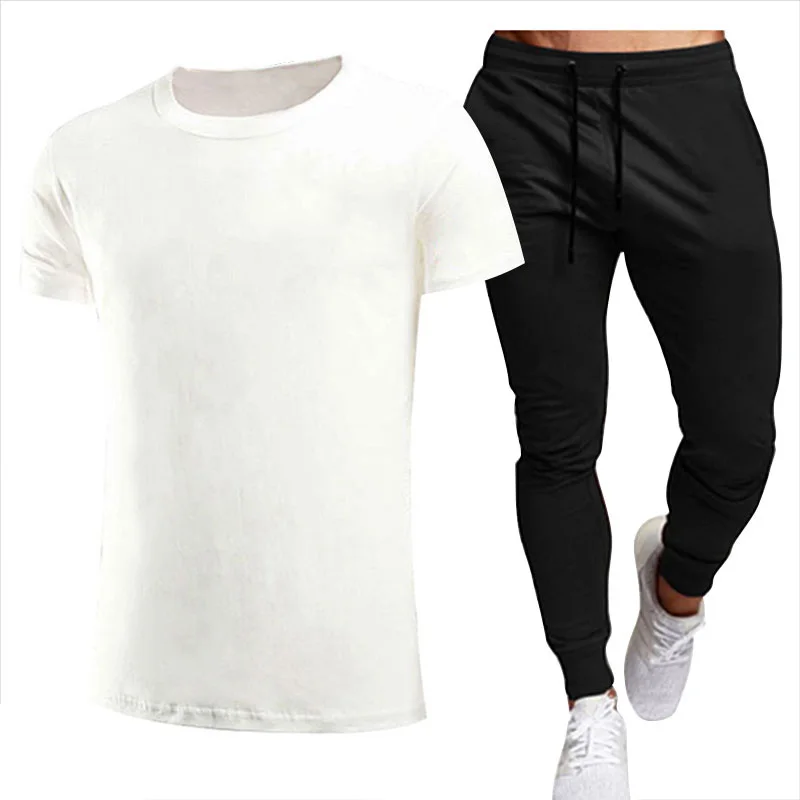 

2021 fashion casual sportswear summer alphabet print suit male jogging suit fitness suit male t shirt + pants 2 pieces set