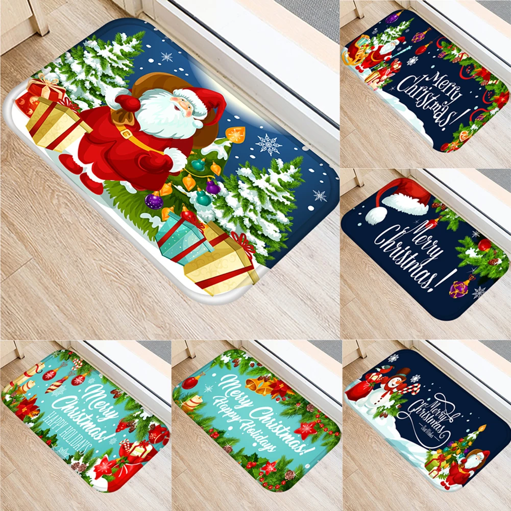 40x60cm Christmas Print Holiday Anti-slip Bathroom Door Pad Soft Durable Floor Flannel Carpet Dustproof Mat Cushion Home Decor | Дом и сад