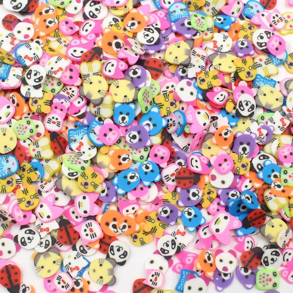 

100g/lot Assorted Animals Slices Polymer Clay Cute Bear Sprinkles Soft Pottery for Toys Decoration DIY Crafts Filler Accessories