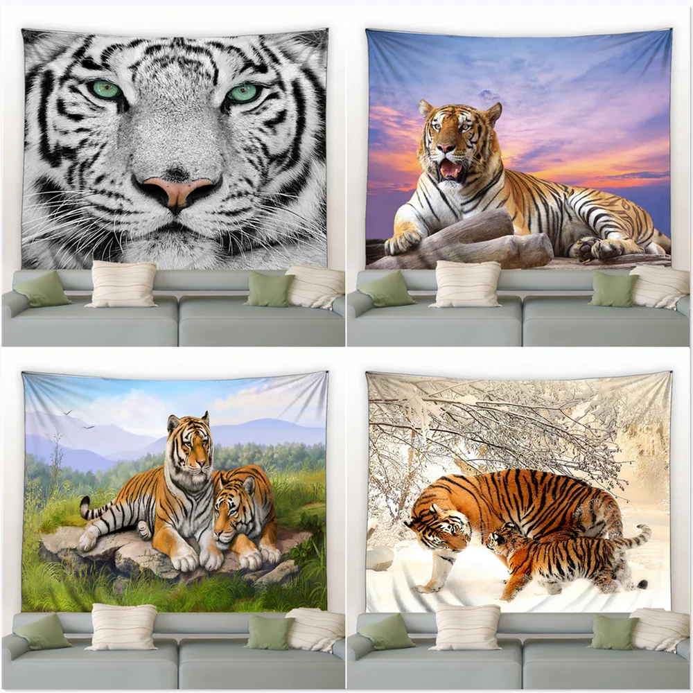 

Tiger Pattern Tapestry Forest Wild Animals Psychedelic Wall Hanging Big Tapestries Hippie Bedroom Background Blanket Beach Towel