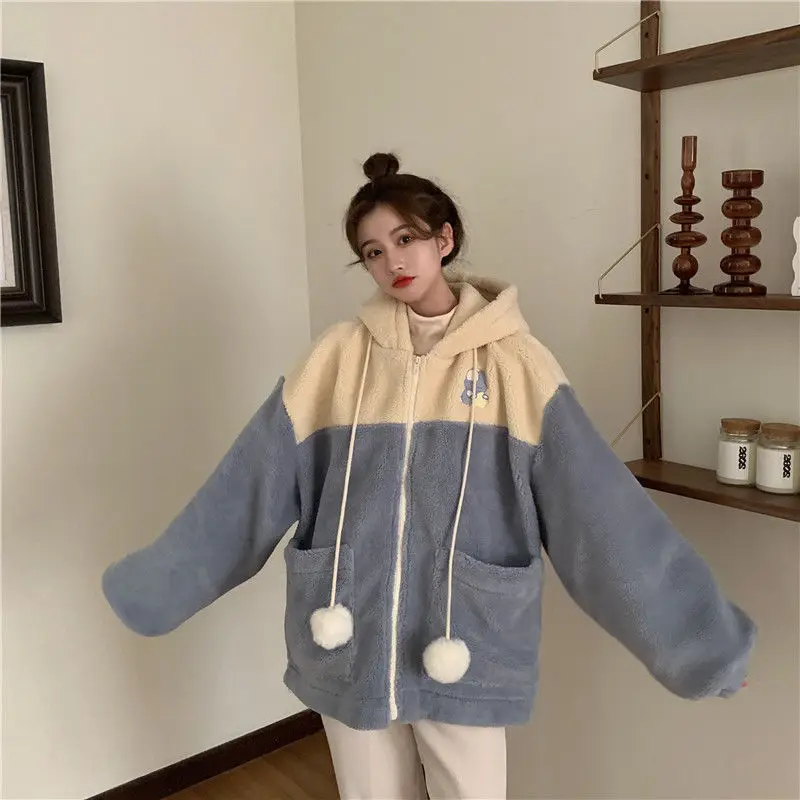 Женское осеннее пальто с капюшоном Hstar из меха ягненка женская теплая Милая