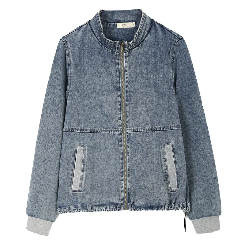 

high quality stand collar Denim Jacket for Women's loose Korean spring 2021 new arrival jacket 75% cotton size M L XL