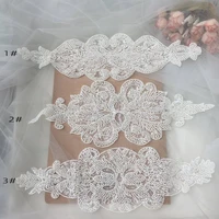 luxury beadedsequins applique off white mesh lace bridal belt headband wedding sash accessory 1 piece