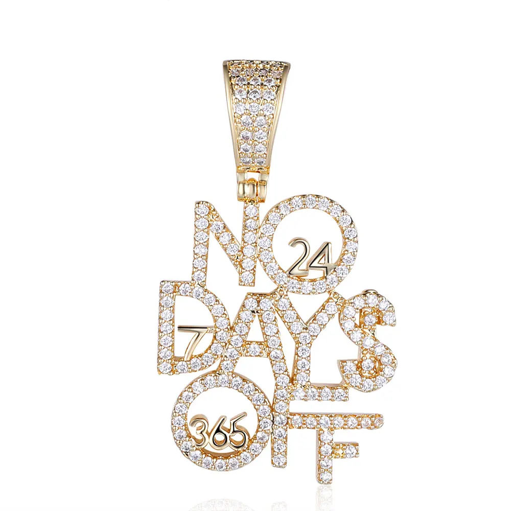 

100% Micro Zircon Hip Hop NO DAYS OFF Words Pendant Necklace For Men Jewelry Iced Out Necklaces Wholesale Factory Prices