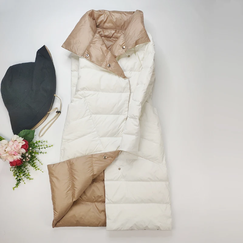 

2020 Women Double Sided Long Down Parka Winter 90% White Duck Down Jacket Double Breasted Warm Parkas Female Down Coat Outwear