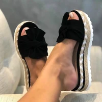 women slippers summer 2021 platform wedges mid heels bow tie peep toe fashion slides beach outdoor ladies shoes zapatos de mujer