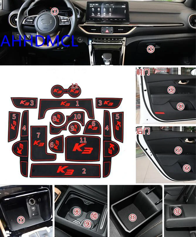 

Car Anti-Dirty Pad Door Groove Gate Slot Cup Armrest Storage Pad Anti-Slip Mat For Kia K3 2019