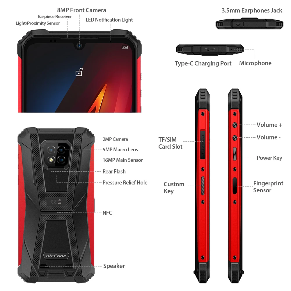 ulefone armor 8 android 10 mobile phone waterproof smartphone 5g wifi octa core 6 1 inches 4gb 64gb 5580mah fast charge phone free global shipping