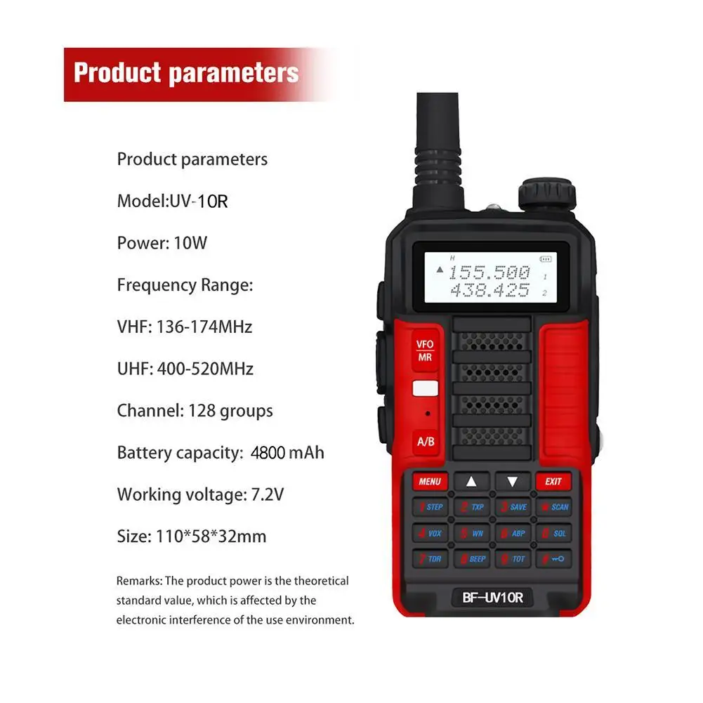 

BaoFeng-UV-10R Walkie-talkie High-power Portable Two-way Transceiver Two-way Radio Long-distance Walkie-talkie R9P0