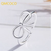 qmcoco minimalism silver color rings for women bow geometric ring fashion women cute fine jewelry daily accessories gifts