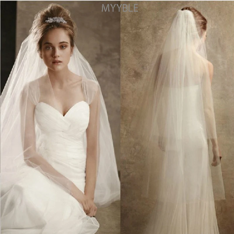 

MYYBLE 2020 Velo de novia blanco elegante con punta de dedo largo barato nupcial yashmac tul marfil accesorios de novia