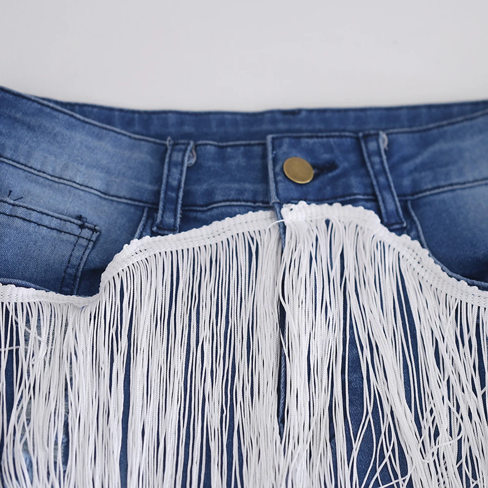 

Plus Size Skinny Hole Ripped Jeans Women Fashion High Waist Denim Pencil Pants Ladies Side Tassel Jeans Mujer Trousers Fringe