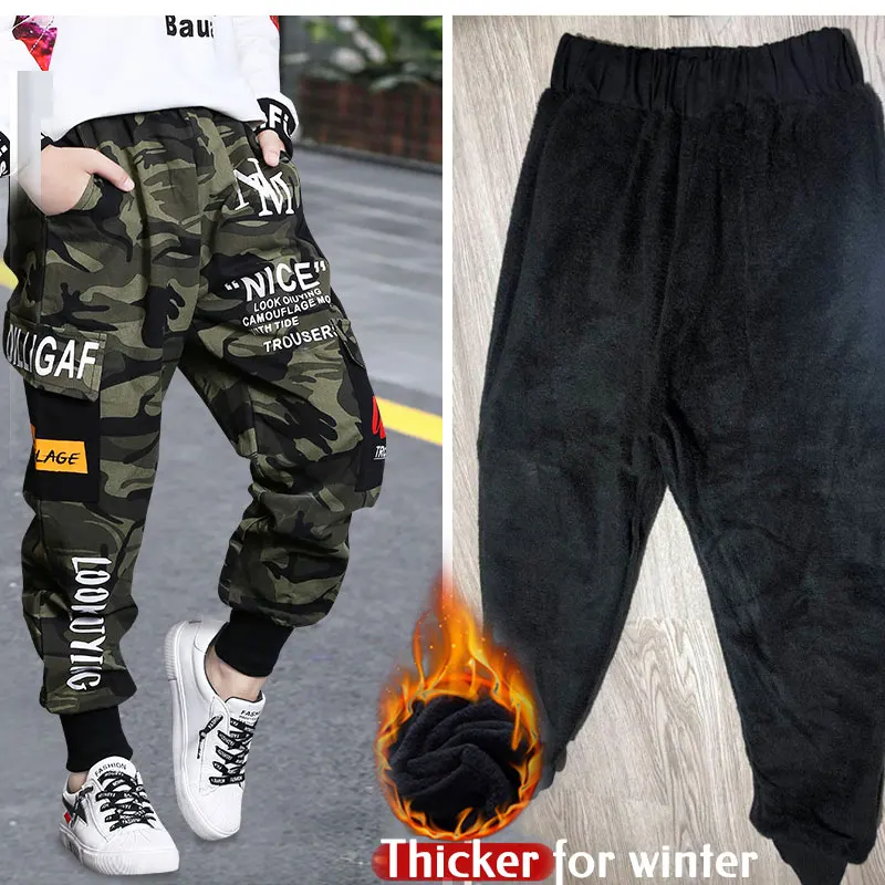 

Зимняя теплая одежда для мальчиков и девочек, камуфляжные брюки, утепленные детские бархатные брюки, одежда