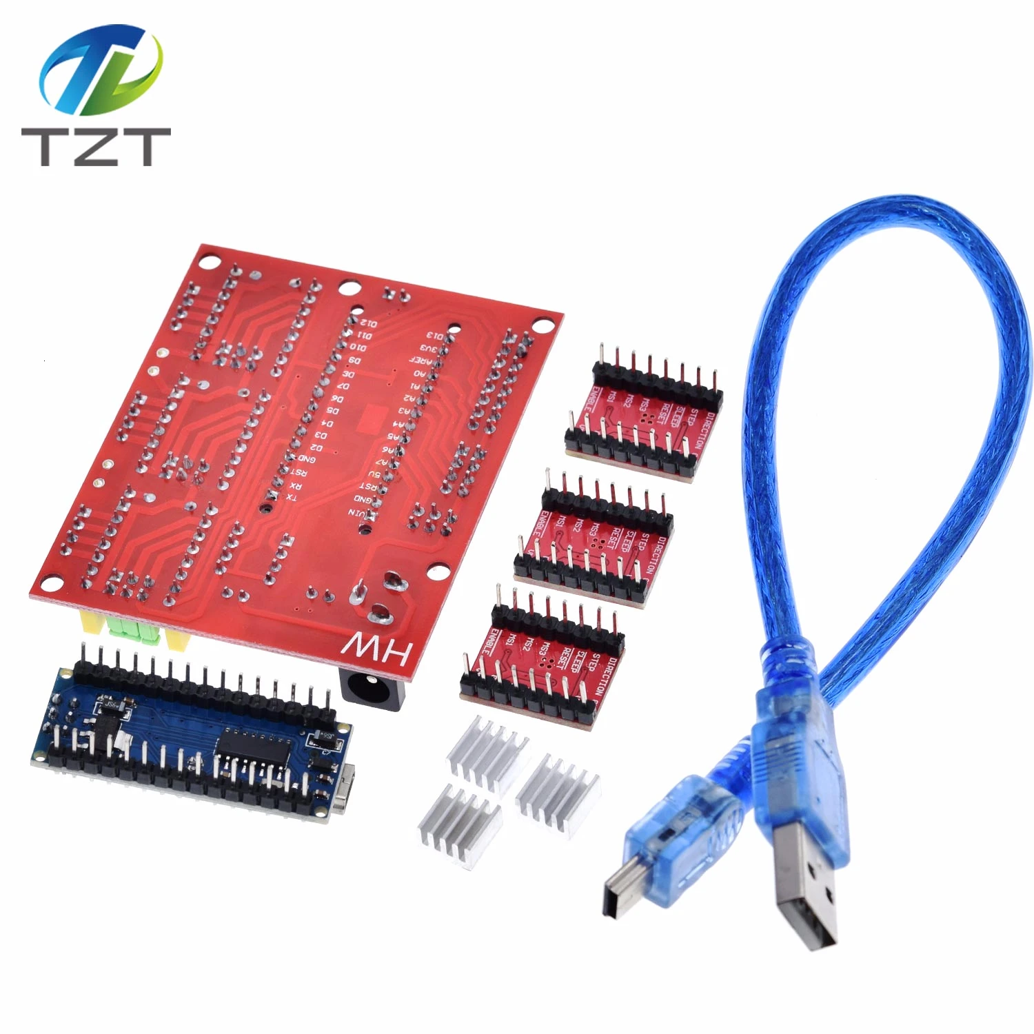 TZT 3DV4 CNC Щит V4+ Nano 3,0+ 3 шт. A4988 Reprap Шаговые драйверы Набор для Arduino