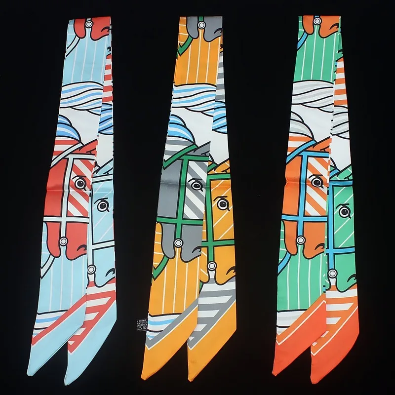 

Весна 2020, новый женский шарф контрастного цвета, маленькие шелковые шарфы, сумки для галстука, ленточный узкий шарф, повязка на голову, аксес...