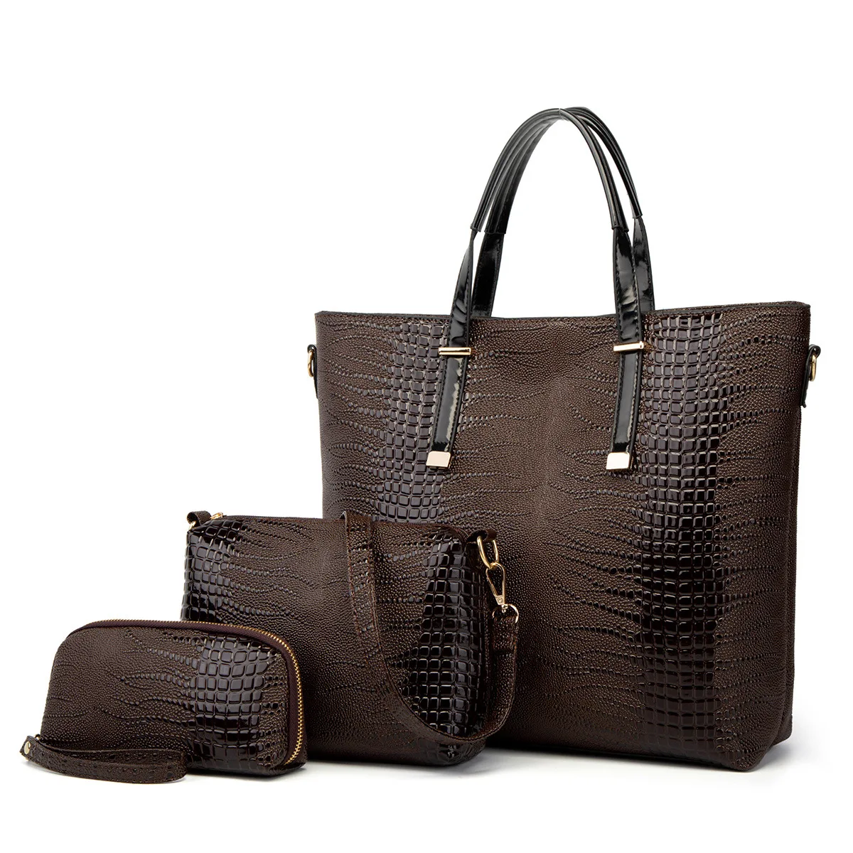 

Luxurious 3-piece set women bag large capacity women handbag retro shoulder bags for lady leather crossbody bag with Coin Purse