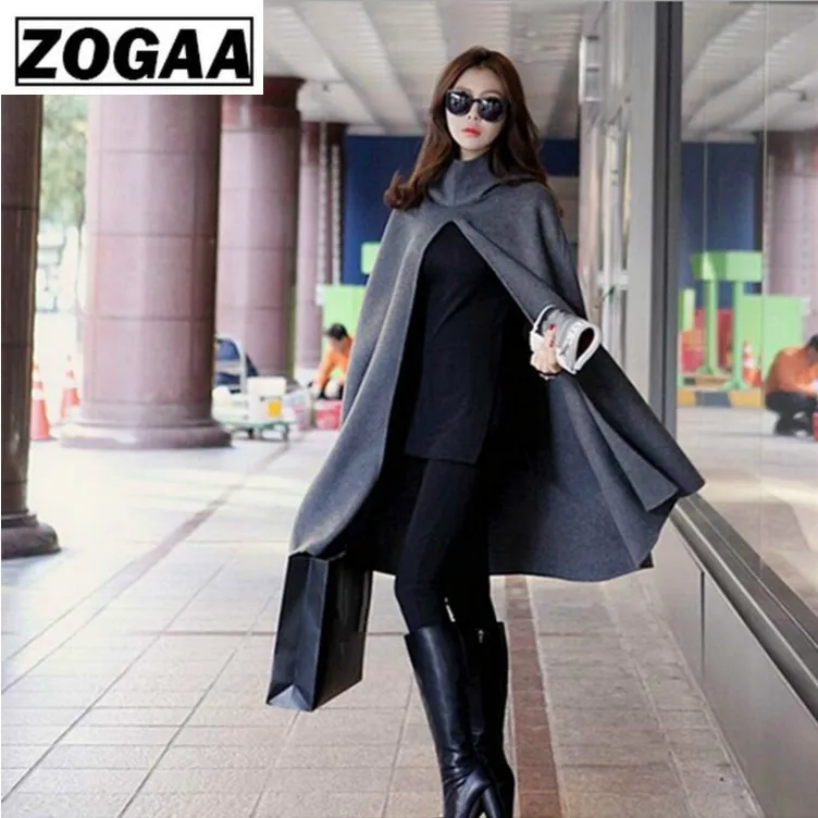 Пончо с капюшоном и Накидки 2018 зимний длинный плащ Batwing высоким воротом пальто