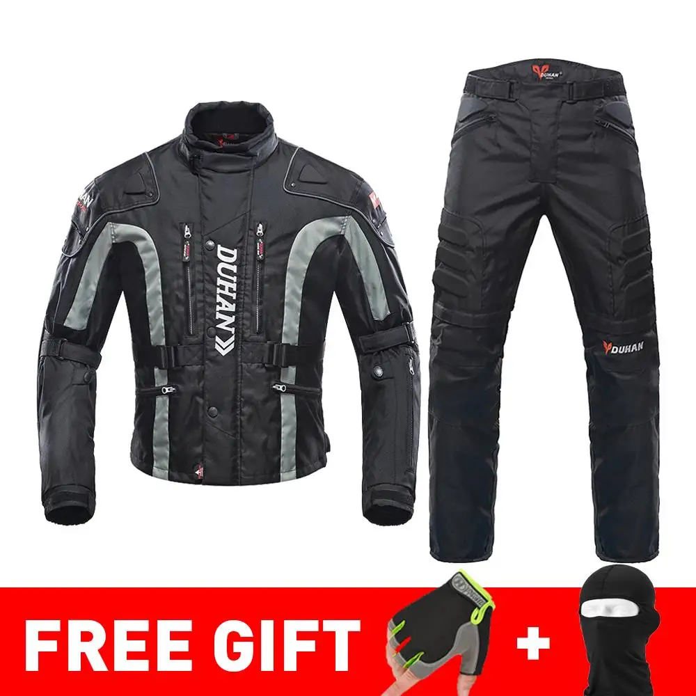 023 Black Suit DUHAN осень зима морозостойкая Мотоциклетная Куртка Мото+ протектор мотоциклетные штаны мото костюм туристическая одежда защитный комплект - Цвет: 023 Black Suit