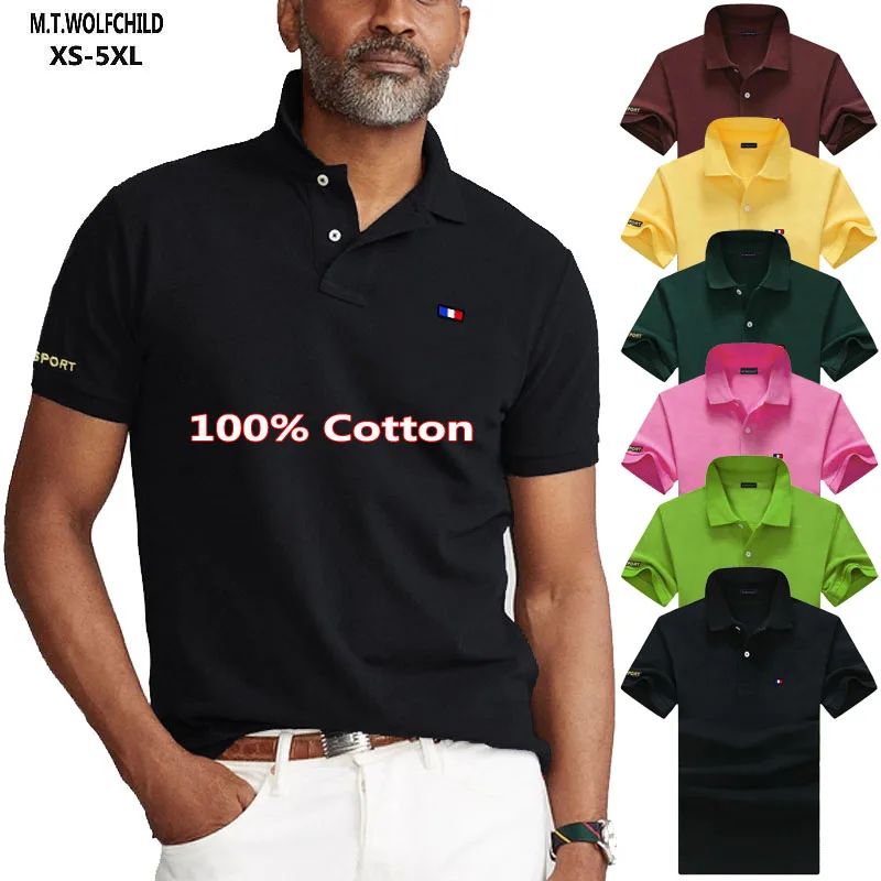 Polos deportivos de manga corta para hombre, camisetas informales de alta calidad, ropa deportiva, Tops con solapa, XS-5XL, 100% algodón