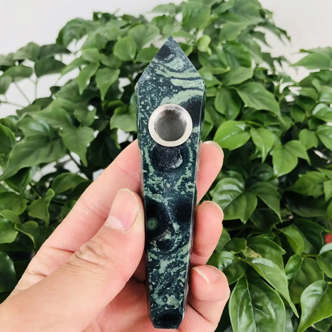 

MOKAGY 10cm Natural Decoration Peacocks Eye Crystal Stone Smoking Pipe 1pc