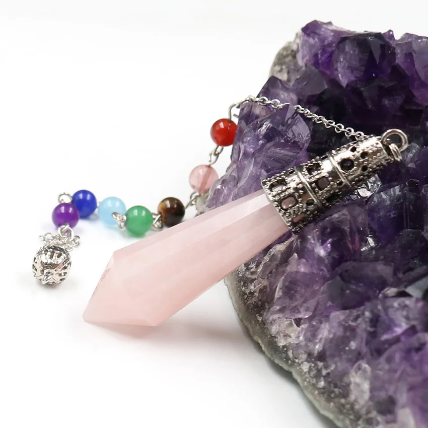 Камень «reiki» с украшением в виде кристаллов подвеска Маятник Винтаж, античная бронза аметистами розовый кварц опал шестиугольная Призма амулетные подвески ювелирные изделия