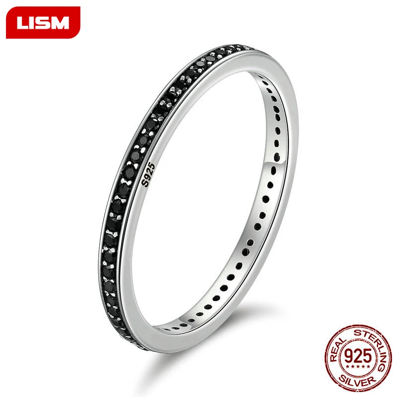 

100% 925 Sterling Silver Finger Stackable Rings With Black CZ For Women Fashion Jewelry Fine Gift